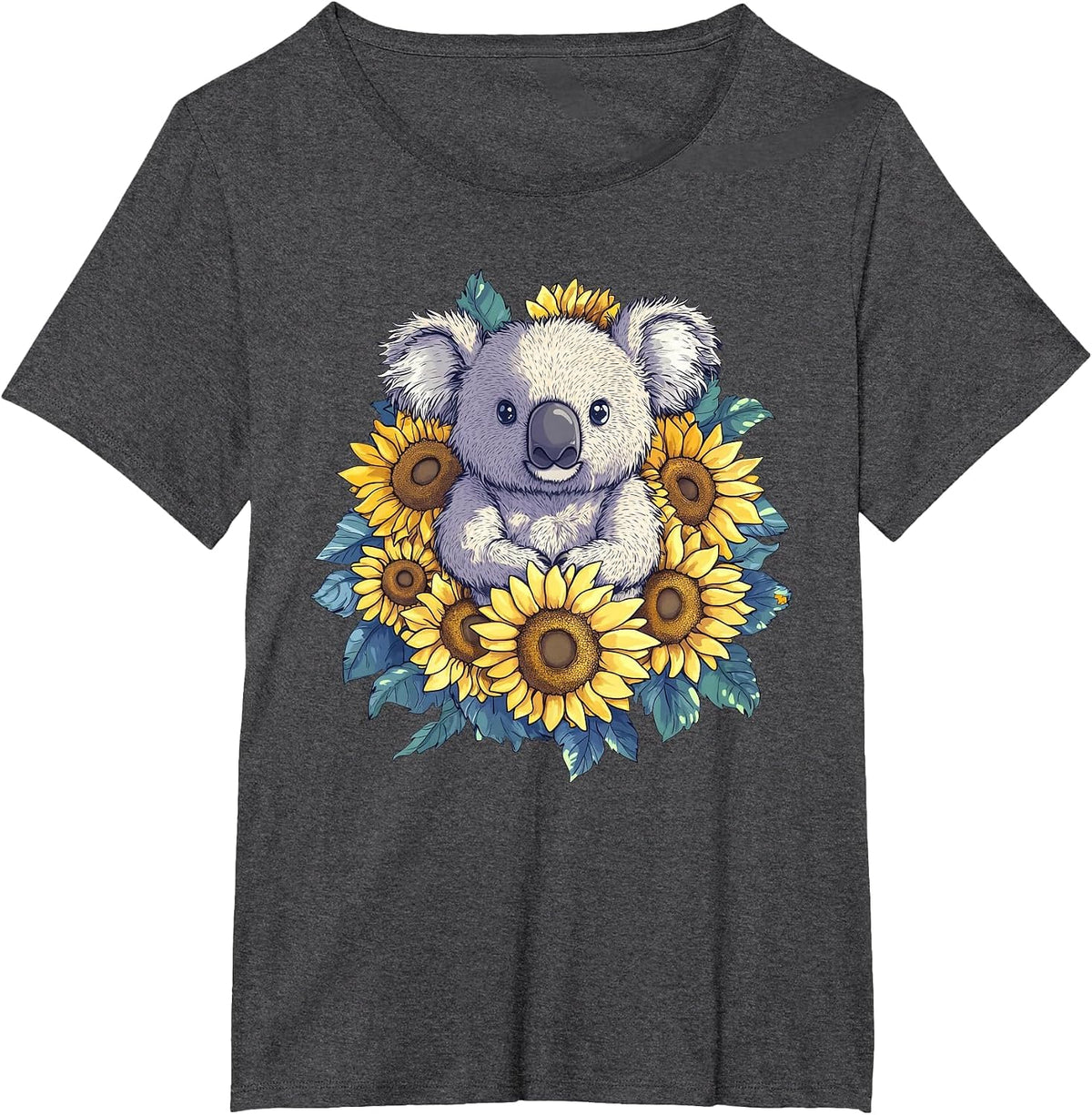Sunflower Koala Bear Flower Gardening Floral T-Shirt - Dark Heather Grey