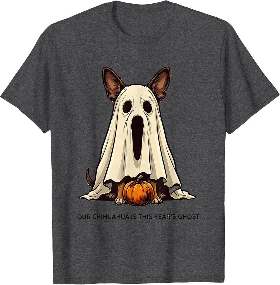 Men's Our Chihuahua Is This Year's Ghost Funny Ghost Dog Halloween T-Shirt - Dark Heather Grey