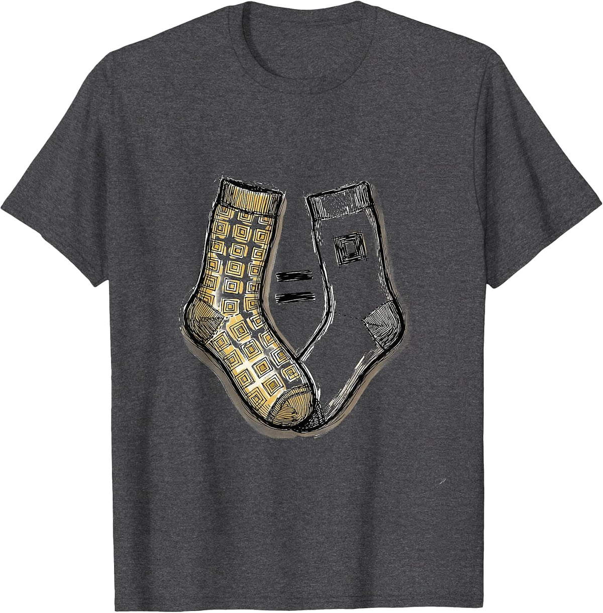 Men's Hand-Sketched Mismatched Socks Subtraction Math Teacher T-Shirt - Dark Heather Grey
