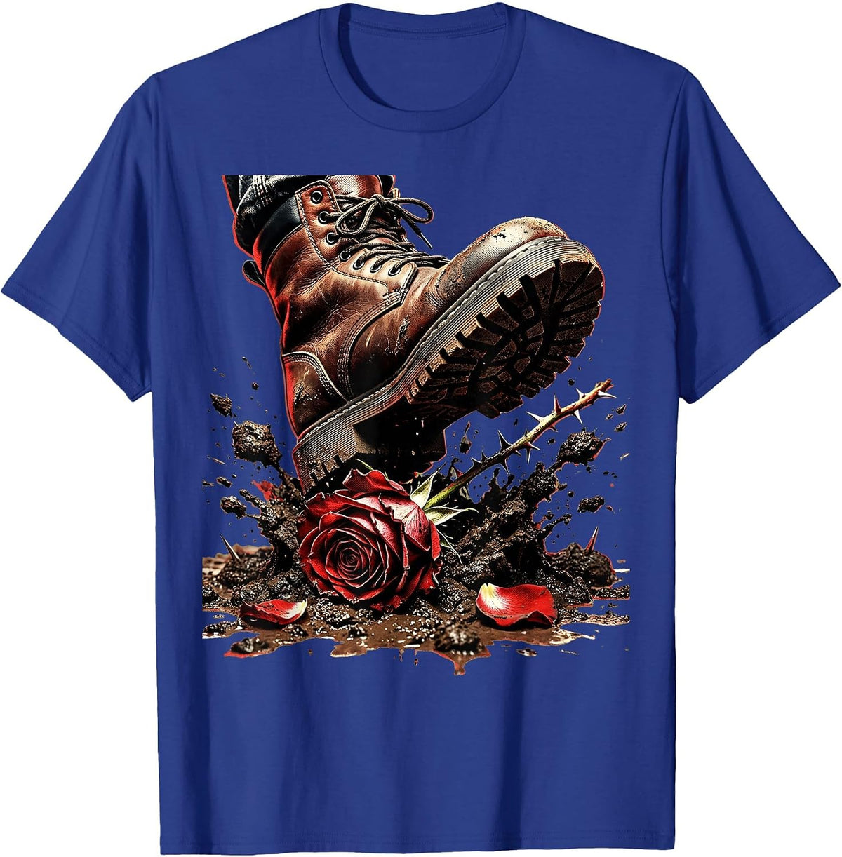 Punk Boot Stomping Rose in Mud Graphic T-Shirt - Royal Blue