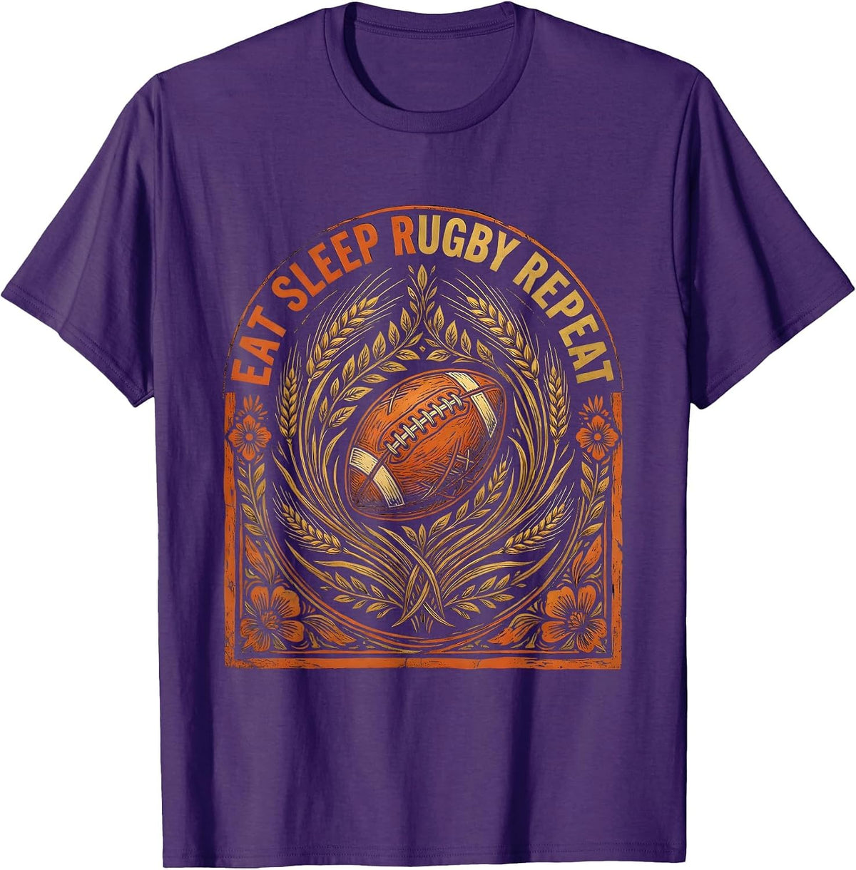 Eat Sleep Rugby Repeat Fan Design T-Shirt - Purple