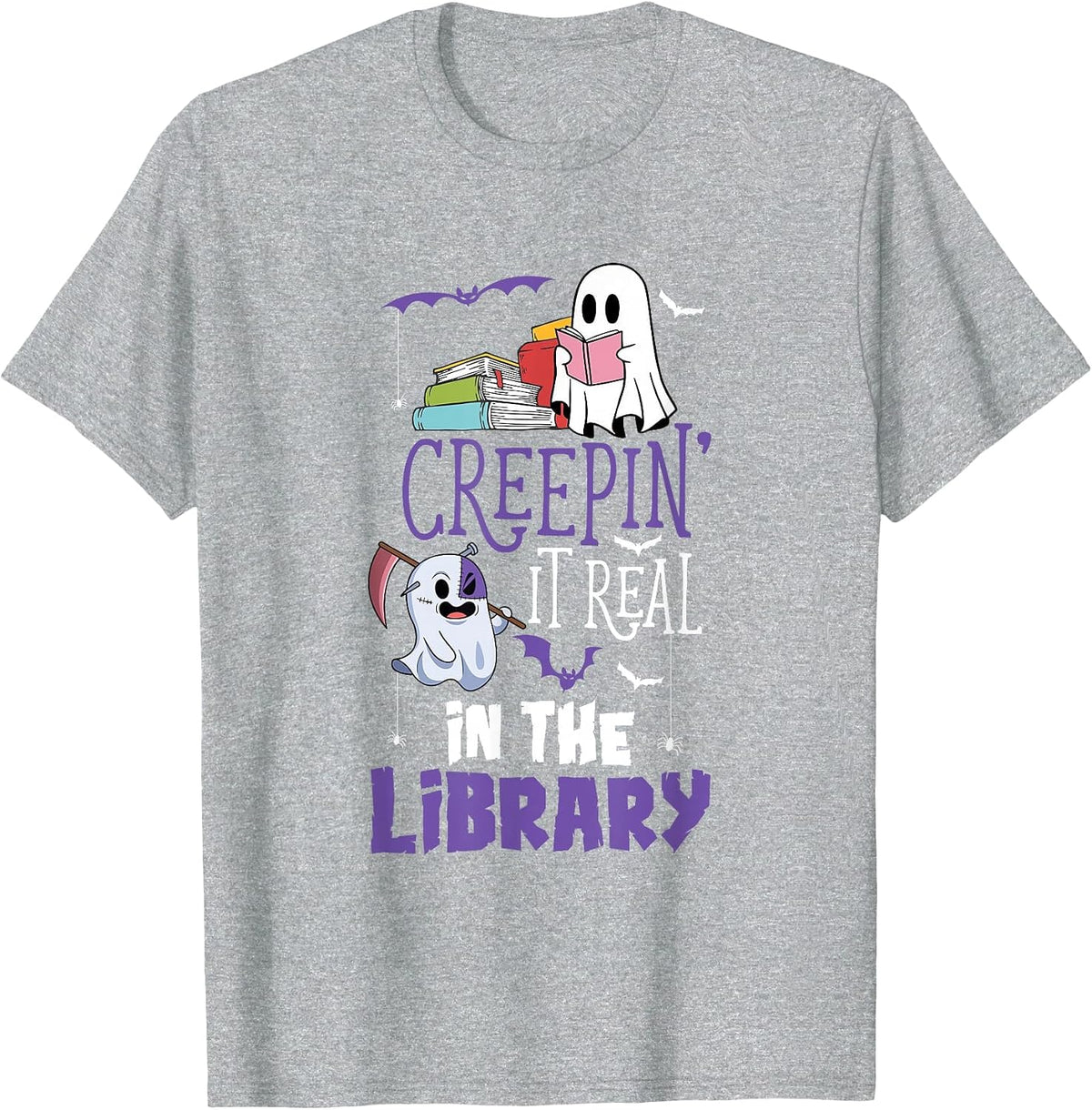 Scary Librarian Reading Teacher Book Lover Halloween Library T-Shirt - Heather Grey