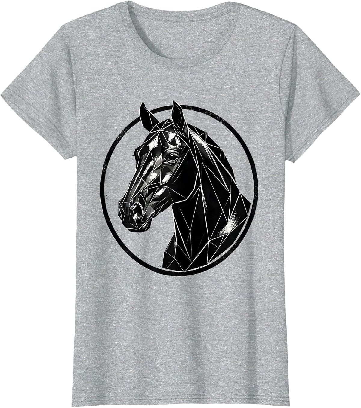 Geometric Low-Poly Horse Head Portrait Design T-Shirt - Heather Grey