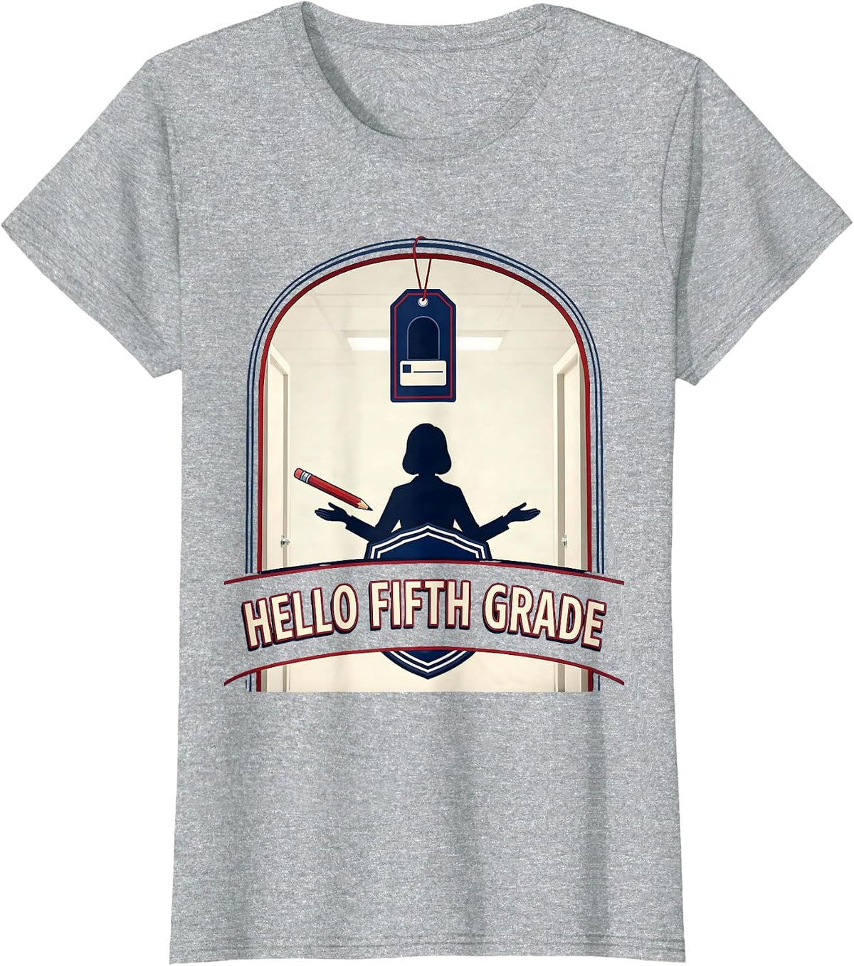 Hello Fifth Grade Playful First Day of School Girl Emblem T-Shirt - Heather Grey