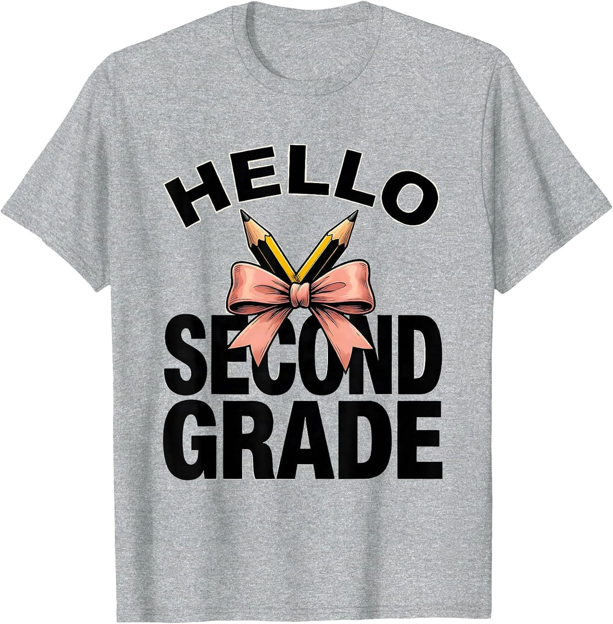 Men's Hello Second Grade Cute Coquette Pencil First Day Of School T-Shirt - Heather Grey