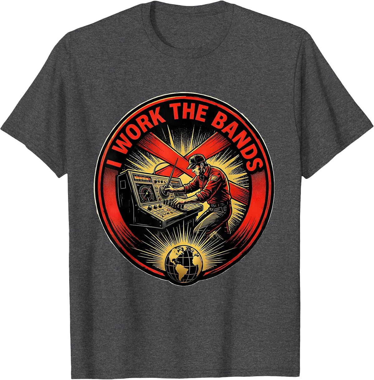 I Work The Bands Comic Book Ham Radio Operator Hobbyist T-Shirt - Dark Heather Grey