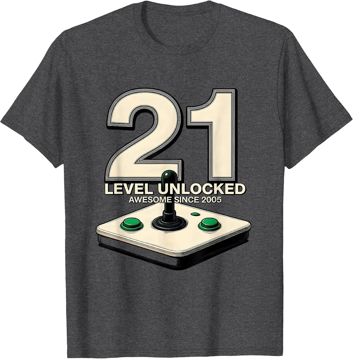 Men's Level 21 Unlocked Awesome Since 2005 21st Birthday Gaming T-Shirt - Dark Heather Grey