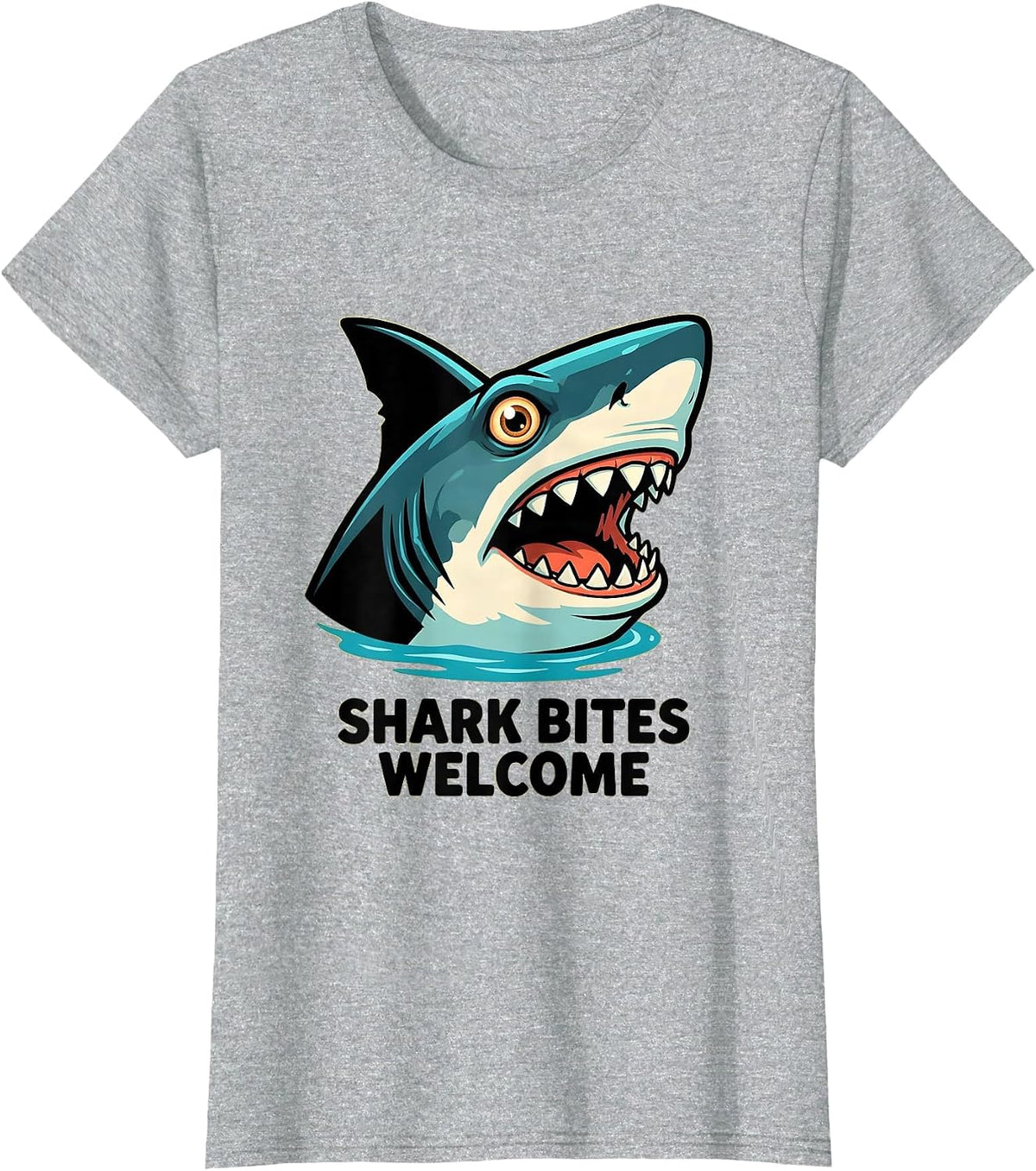 Women's Shark Bites Welcome Funny Shark Lover Ocean Wildlife Humor T-Shirt - Heather Grey