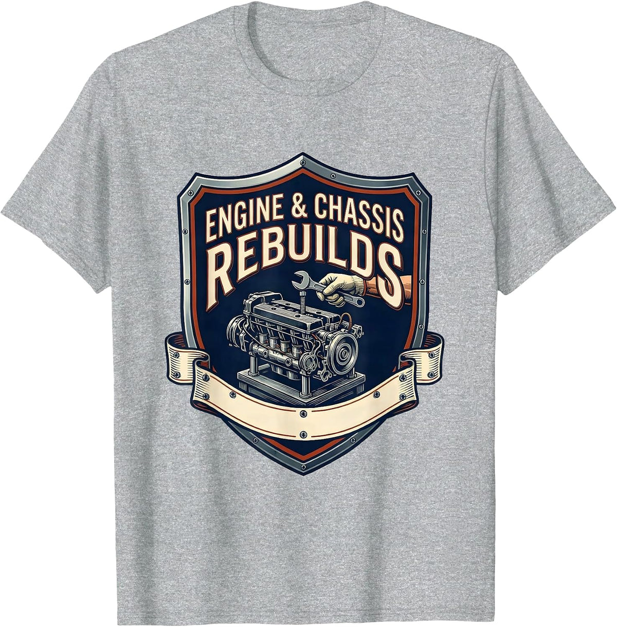 Men's Engine & Chassis Rebuilds Classic Hot Rod Enthusiast Garage T-Shirt - Heather Grey