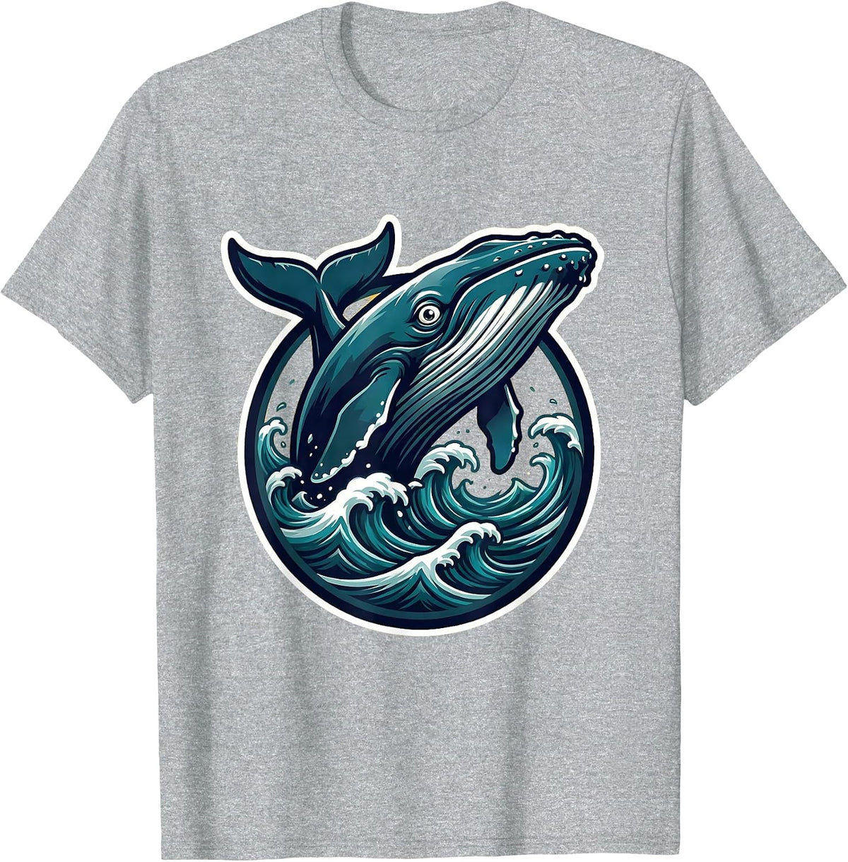 Men's Whale Breaching Ocean Waves Graphic Design T-Shirt - Heather Grey