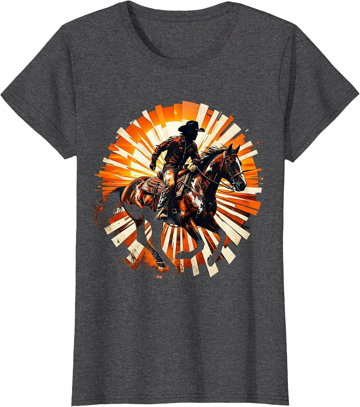 Women's Lone Cowboy Riding Horse at Sunset Graphic T-Shirt - Dark Heather Grey