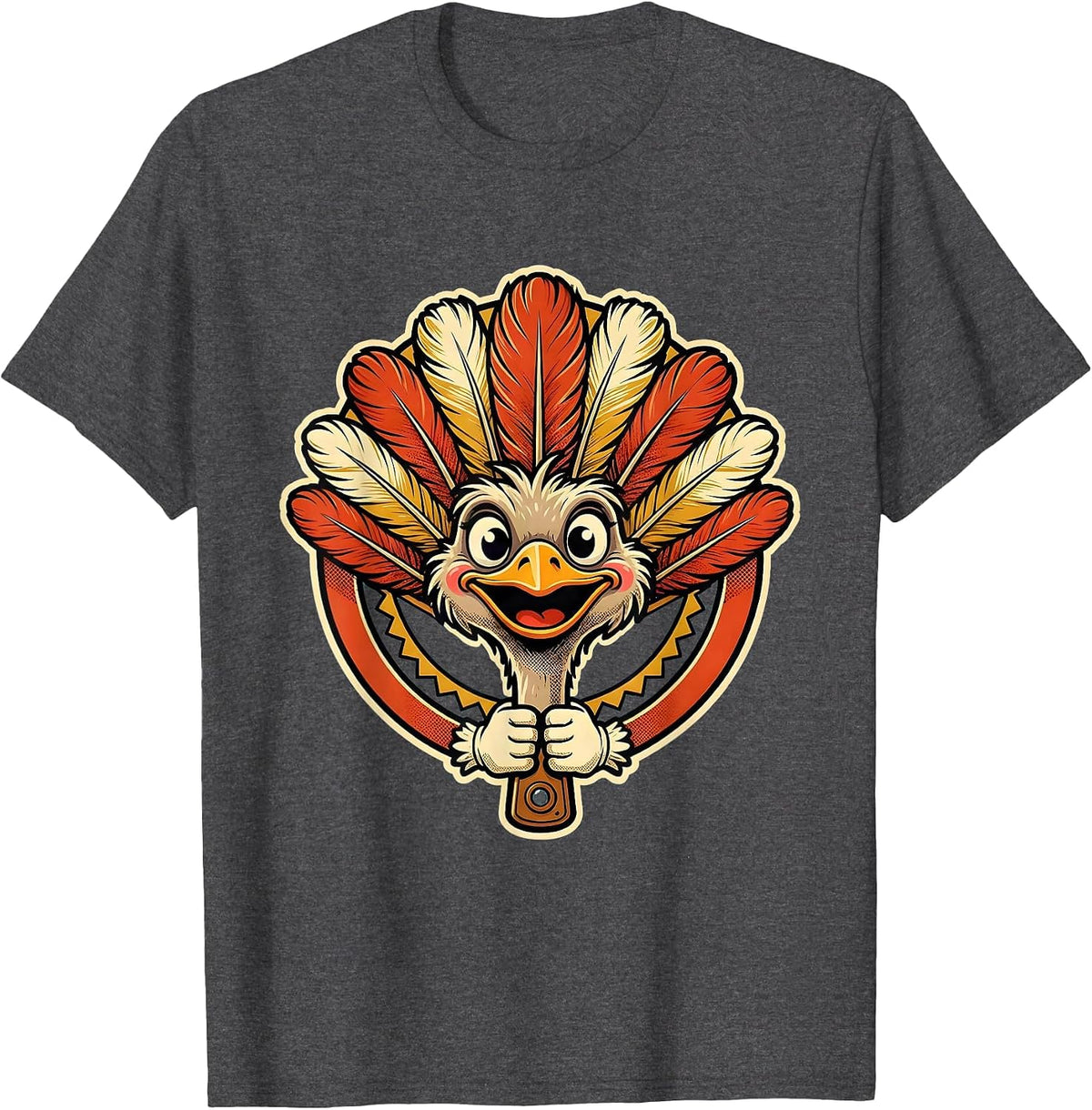 Men's Showgirl Era Ostrich Feather Fan Illustration T-Shirt - Dark Heather Grey