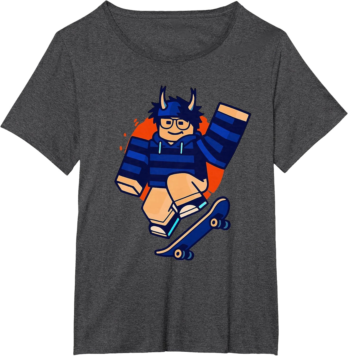 Blox Noob Skater Funny Meme Gamer Skateboarding T-Shirt - Dark Heather Grey