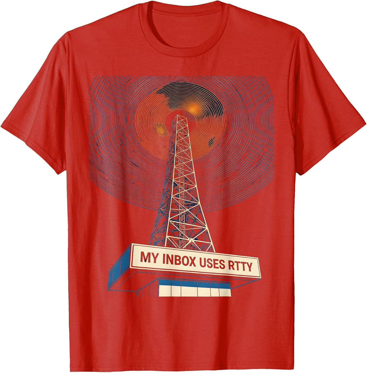 Men's My Inbox Uses RTTY Retro Futurist Ham Radio Operator Humor T-Shirt - Red
