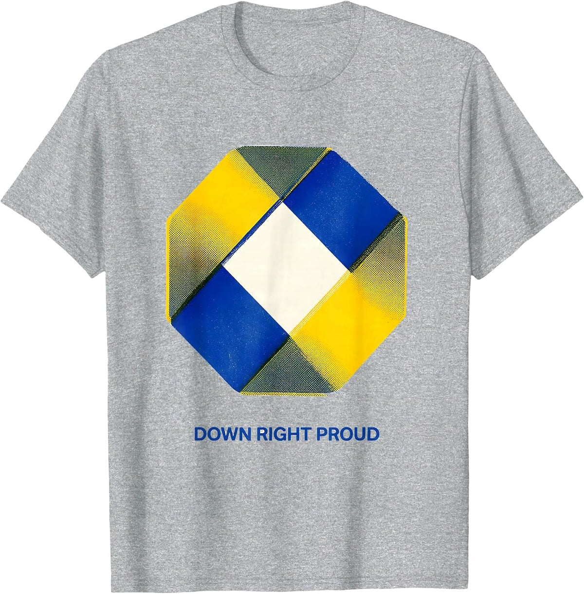 Men's Down Right Proud Risograph Down Syndrome Awareness Family T-Shirt - Heather Grey