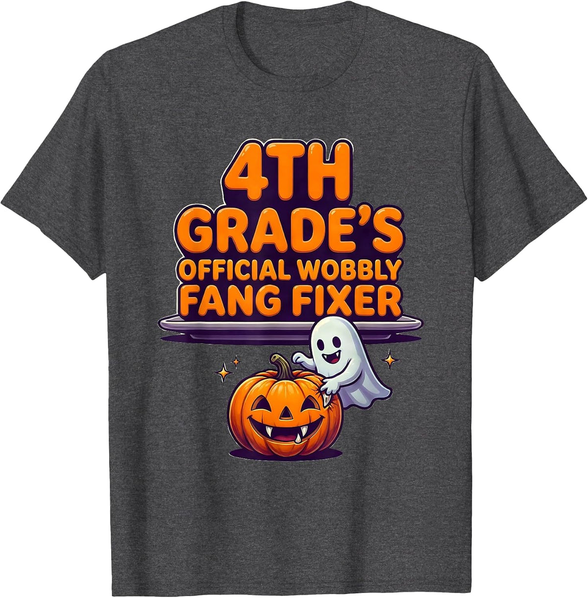 4th Grade's Official Wobbly Fang Fixer Playful Halloween T-Shirt - Dark Heather Grey
