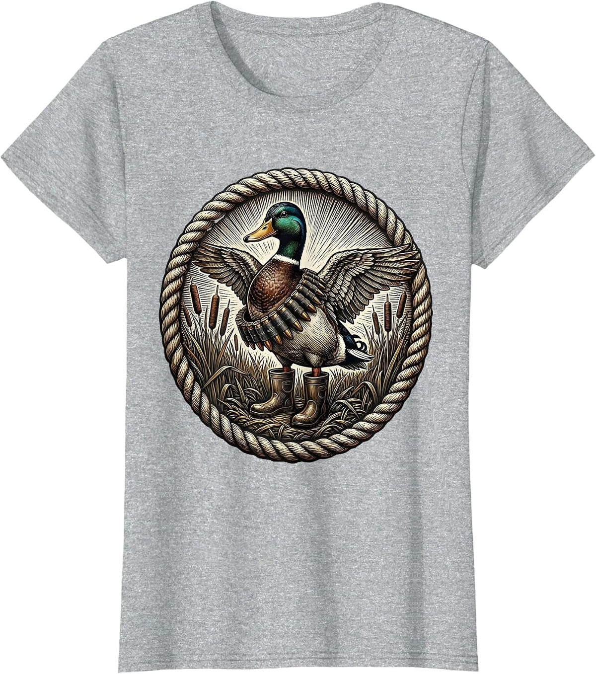 Duck Hunting Waders and Shell Belt Graphic T-Shirt - Heather Grey