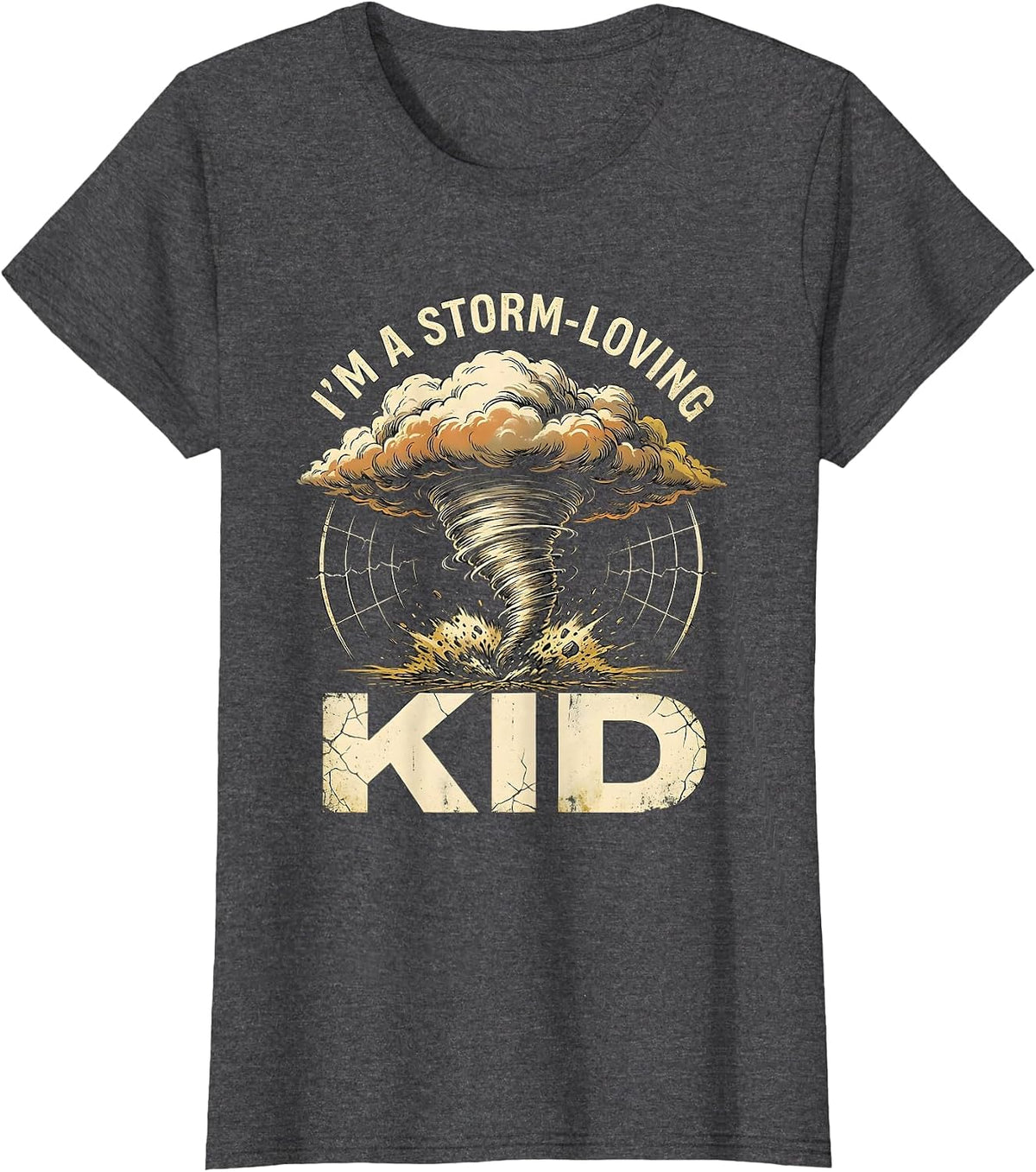 Women's I'm A Storm-Loving Kid Distressed Tornado Chaser Weather T-Shirt - Dark Heather Grey