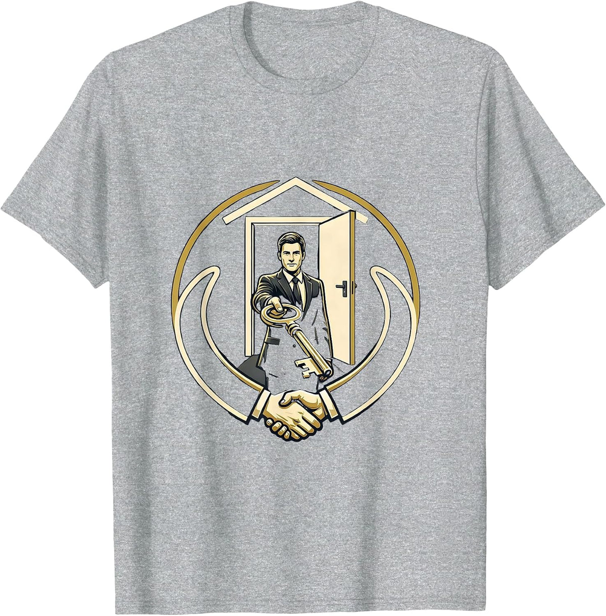 Men's Real Estate Agent House Key Emblem Realtor Gift T-Shirt - Heather Grey