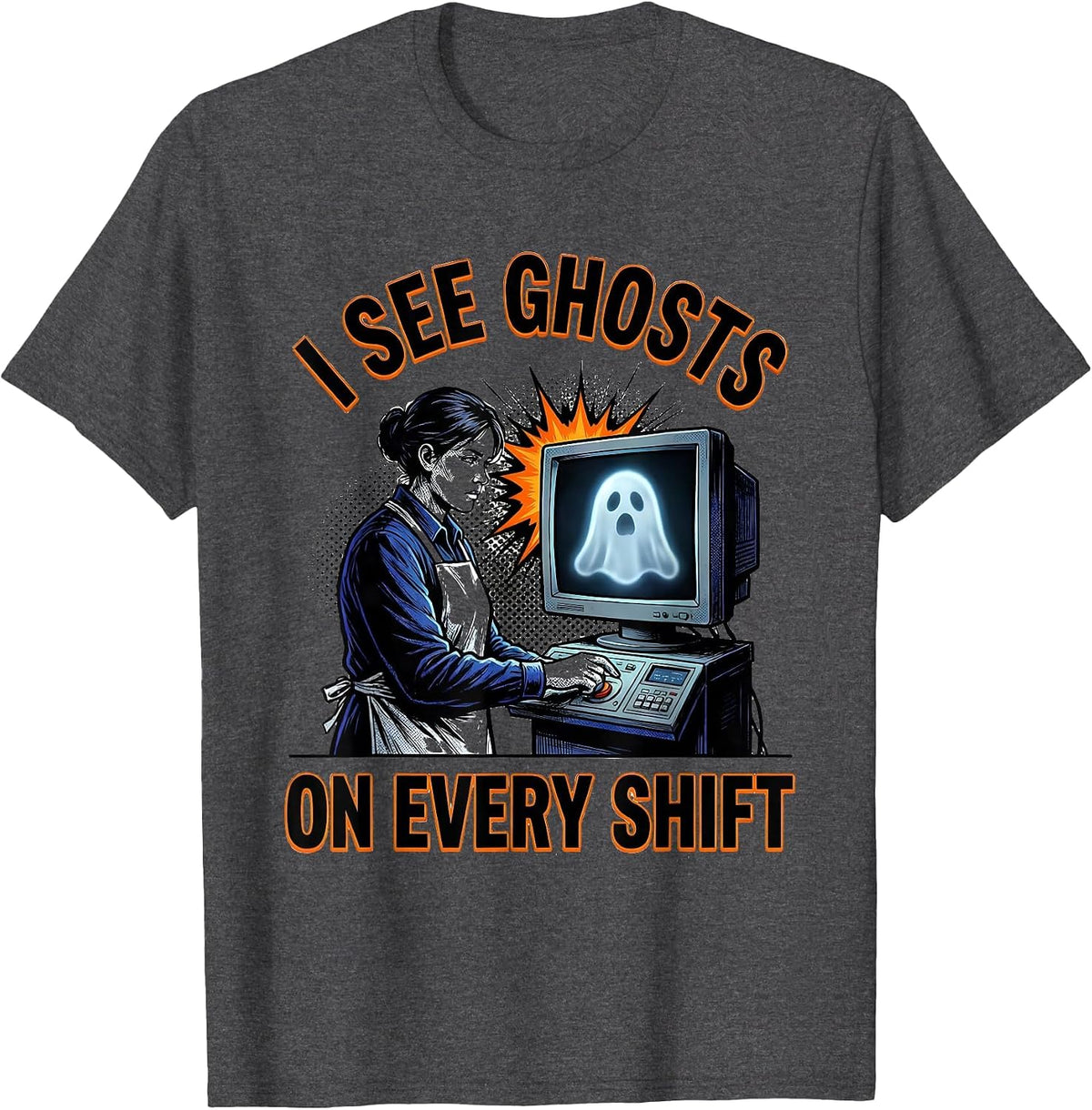 I See Ghosts On Every Shift Funny Radiology Tech Halloween T-Shirt - Dark Heather Grey