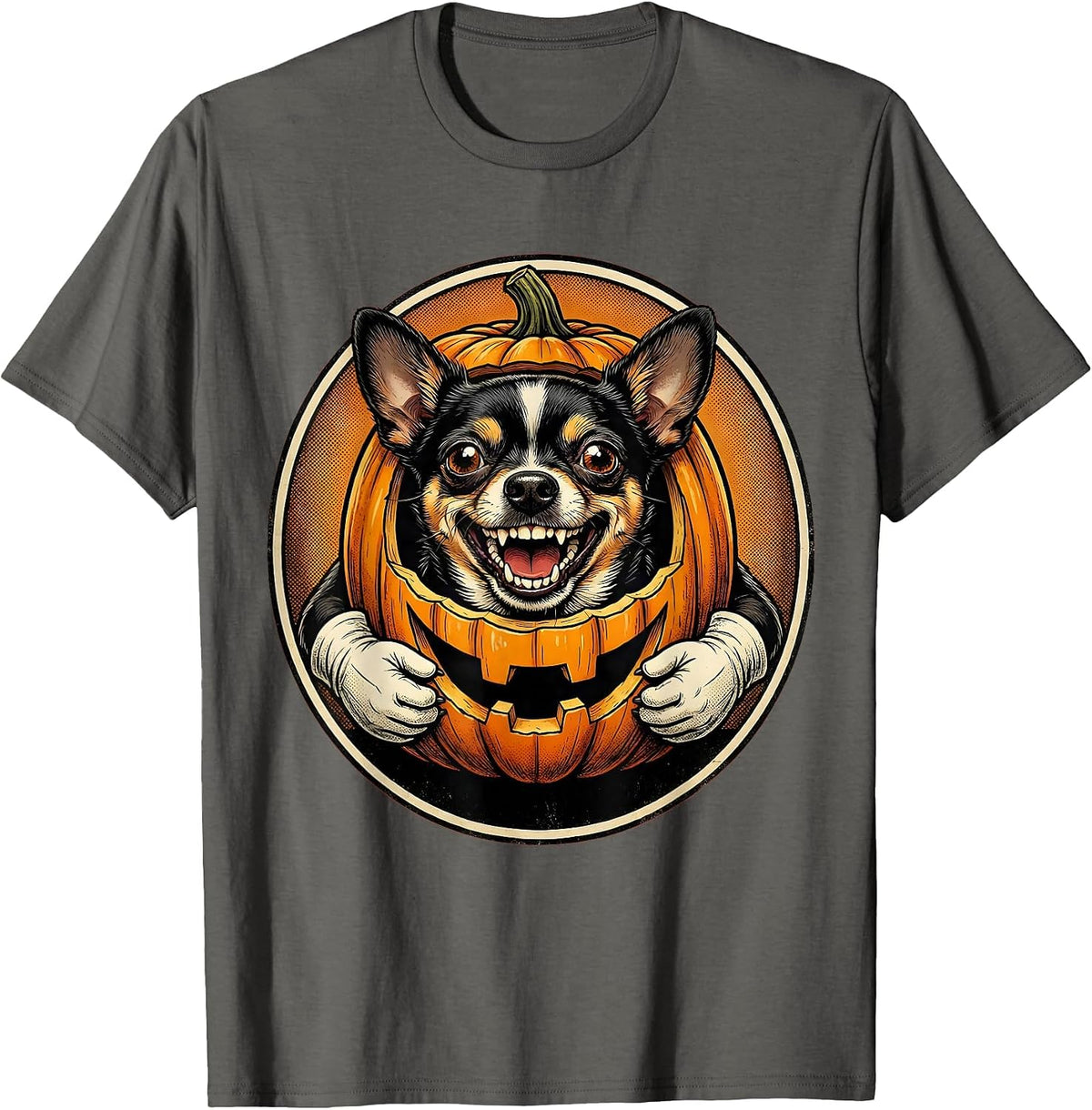 Halloween Chihuahua Jack-O-Lantern Pumpkin Design T-Shirt - Asphalt Grey