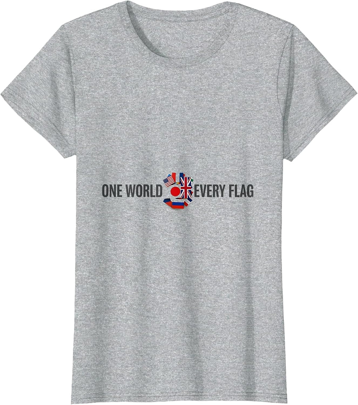 One World Every Flag Minimalist Geography Lover World T-Shirt - Heather Grey