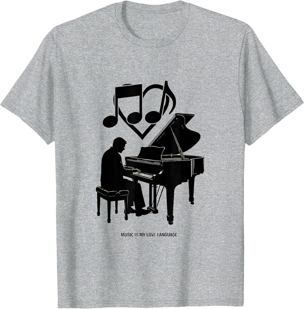 Men's Music Is My Love Language Music Teacher Design T-Shirt - Heather Grey