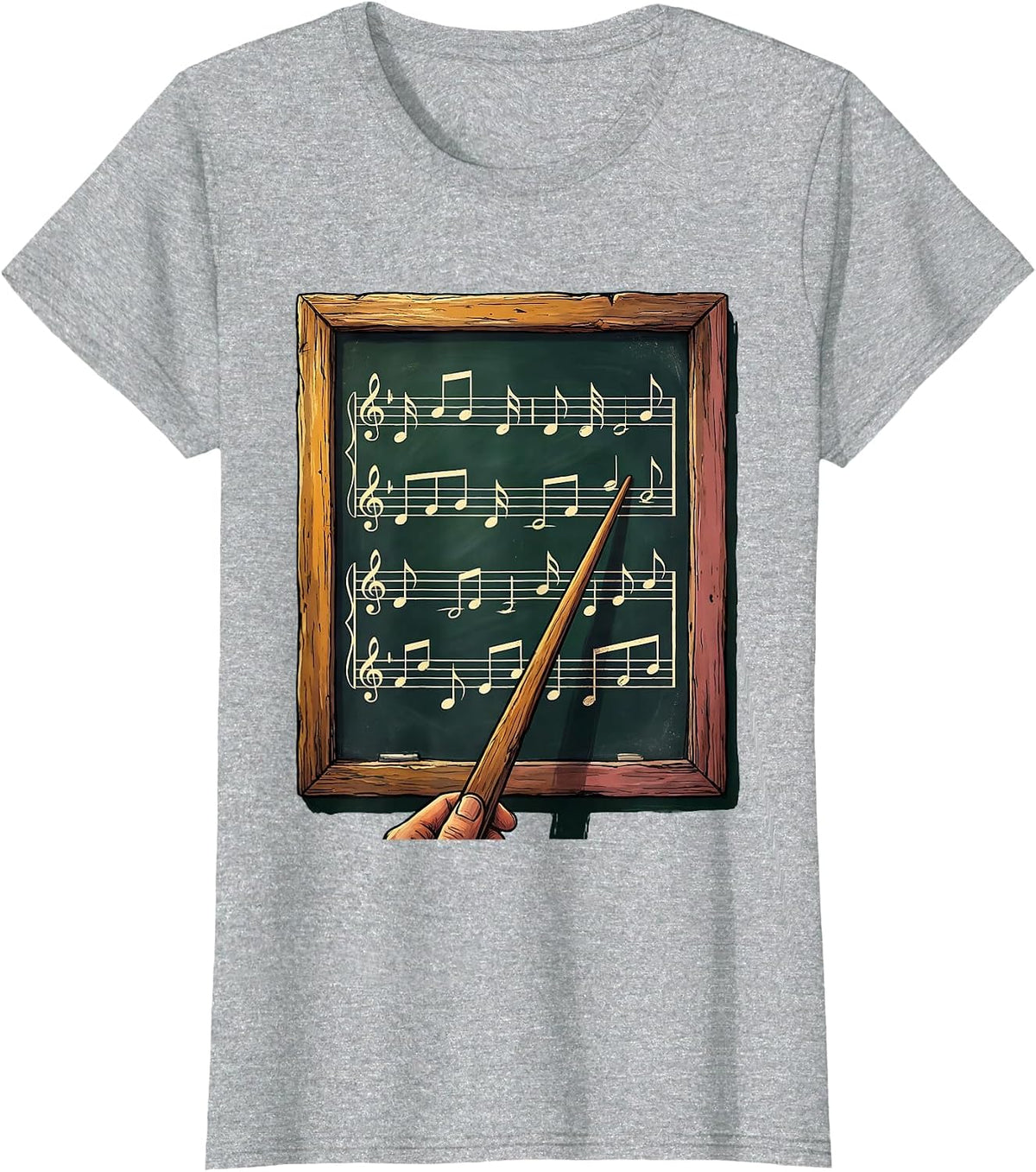 Women's Music Teacher Chalkboard Staff Notes Illustration T-Shirt - Heather Grey