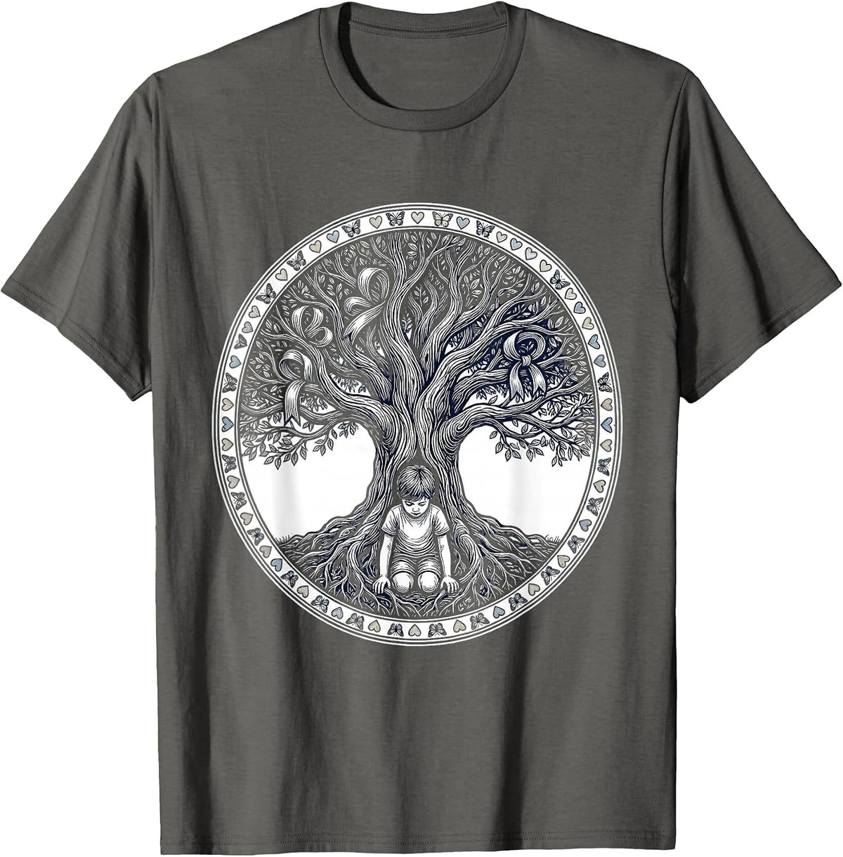Men's Down Syndrome Awareness Tree Planting Growth Art T-Shirt - Asphalt Grey