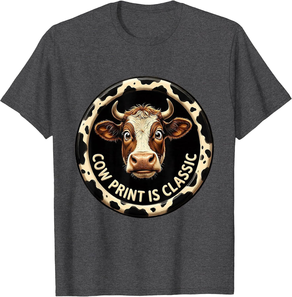 Cow Print Is Classic Bold Animal Pattern Design T-Shirt - Dark Heather Grey