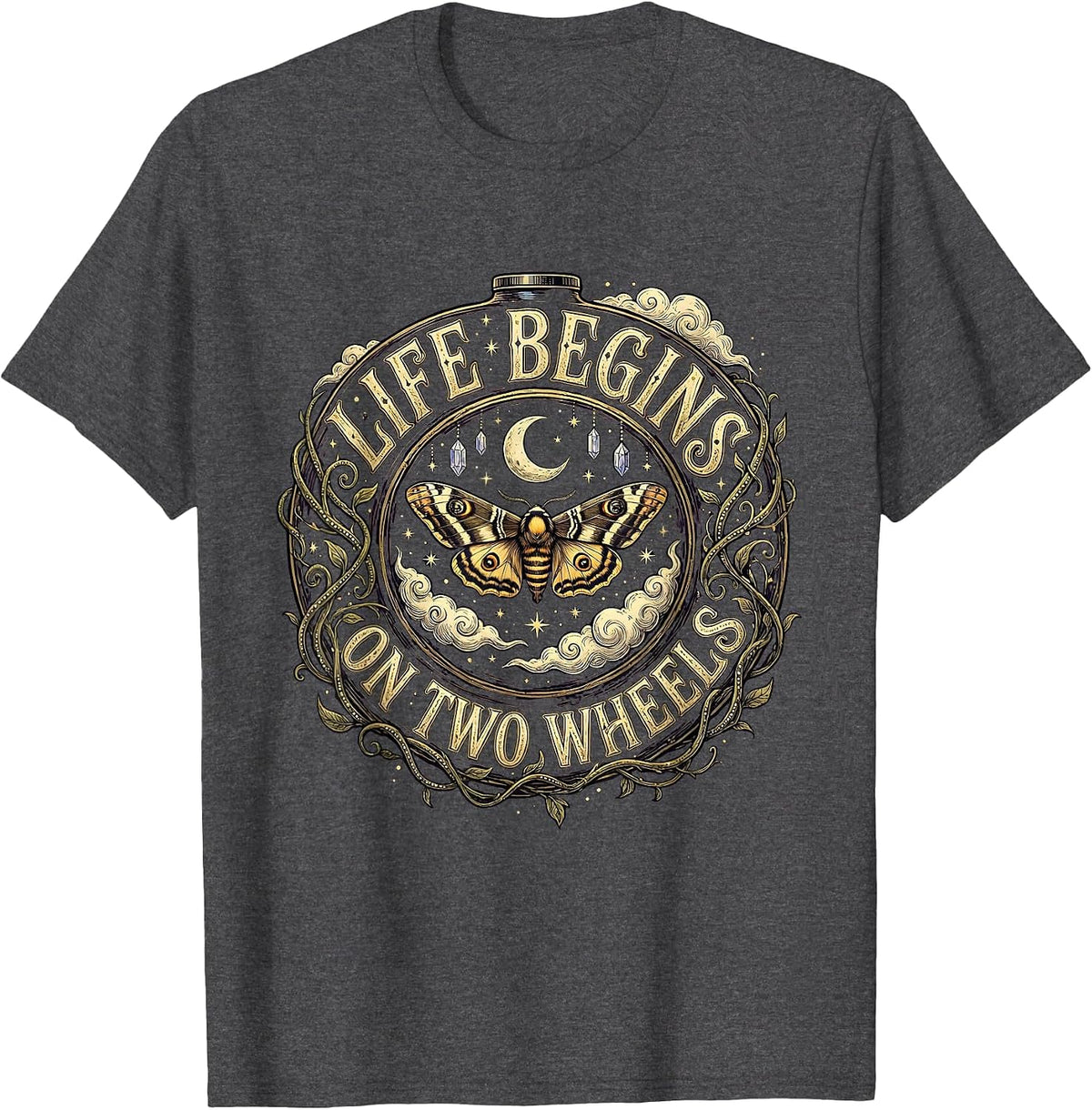 Men's Life Begins On Two Wheels Motorcycle Design T-Shirt - Dark Heather Grey
