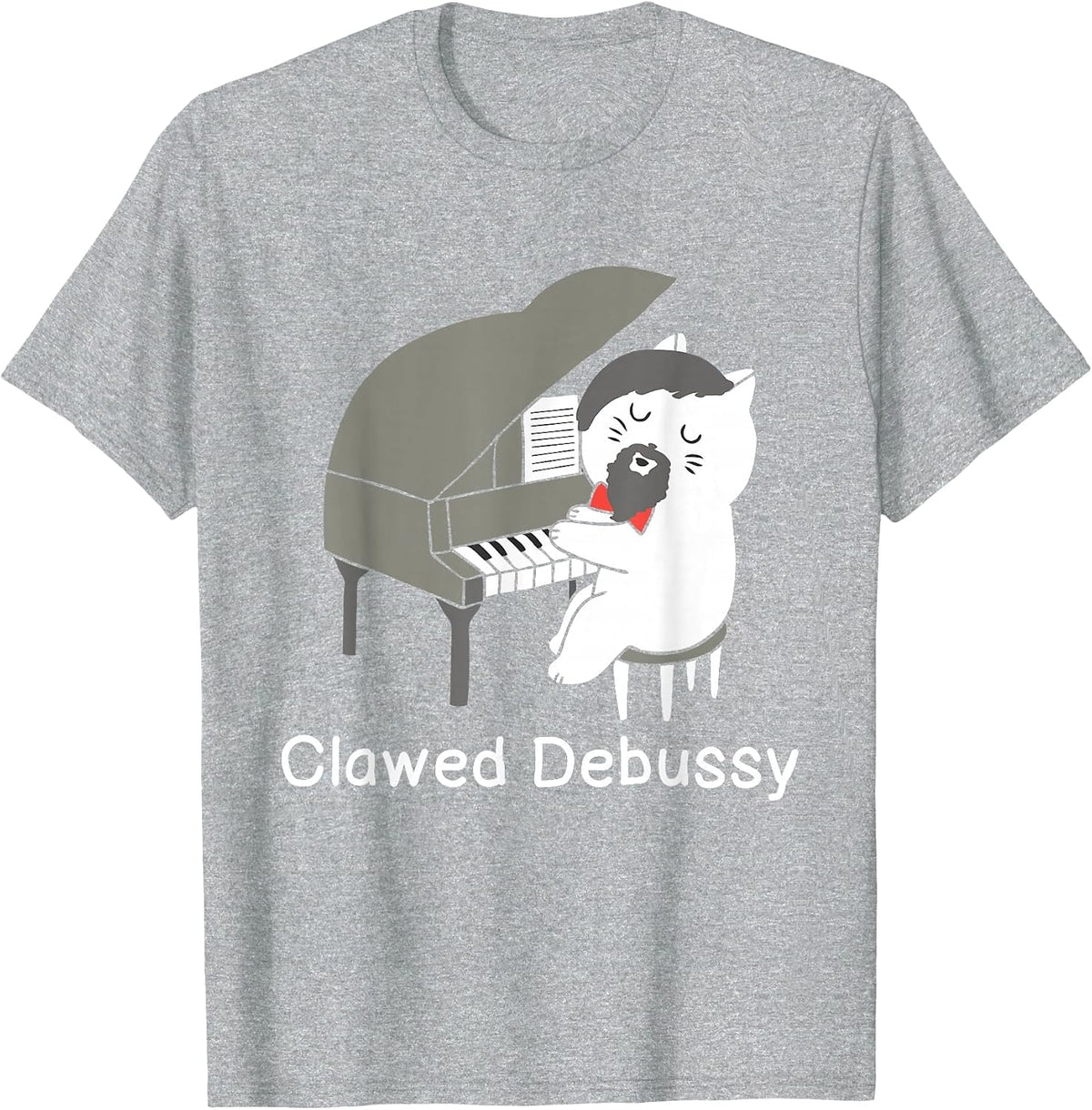 Clawed Debussy Cat Piano - Classical Music Composer Teacher T-Shirt - Heather Grey