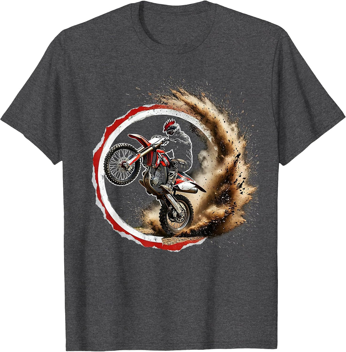 Gen X Dirt Bike Rooster Tail Dust Rider Graphic T-Shirt - Dark Heather Grey