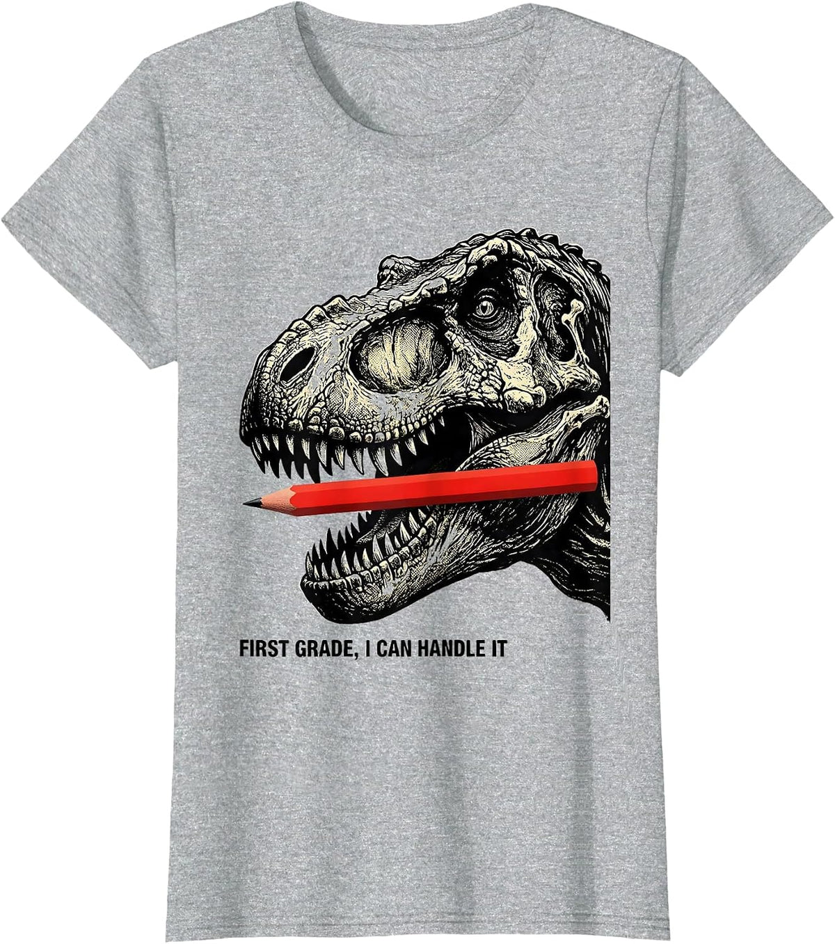 Women's First Grade I Can Handle It Playful Dinosaur Boy Back T-Shirt - Heather Grey