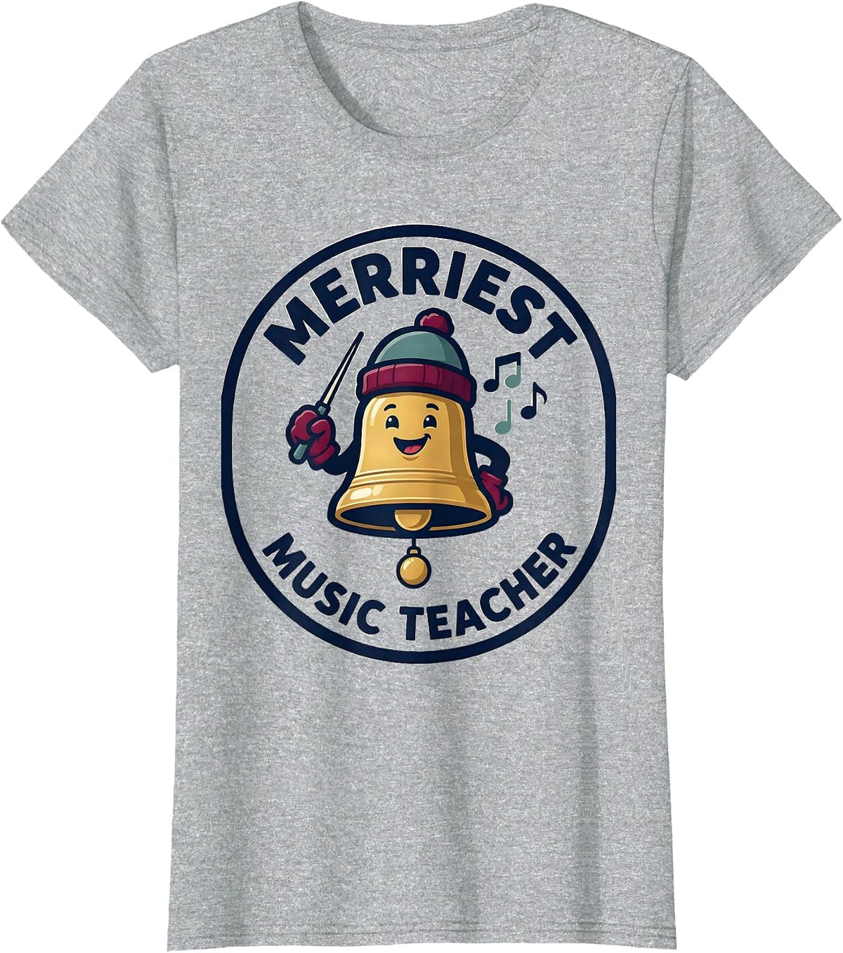 Merriest Music Teacher Funny Teacher Christmas Mascot Logo T-Shirt - Heather Grey