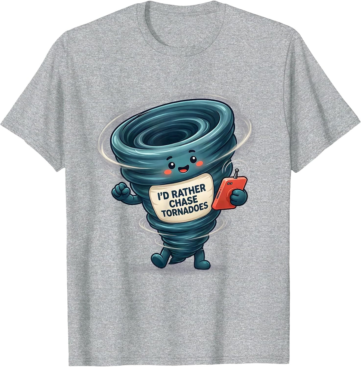 Men's I'd Rather Chase Tornadoes Cute Kawaii Storm Chaser T-Shirt - Heather Grey
