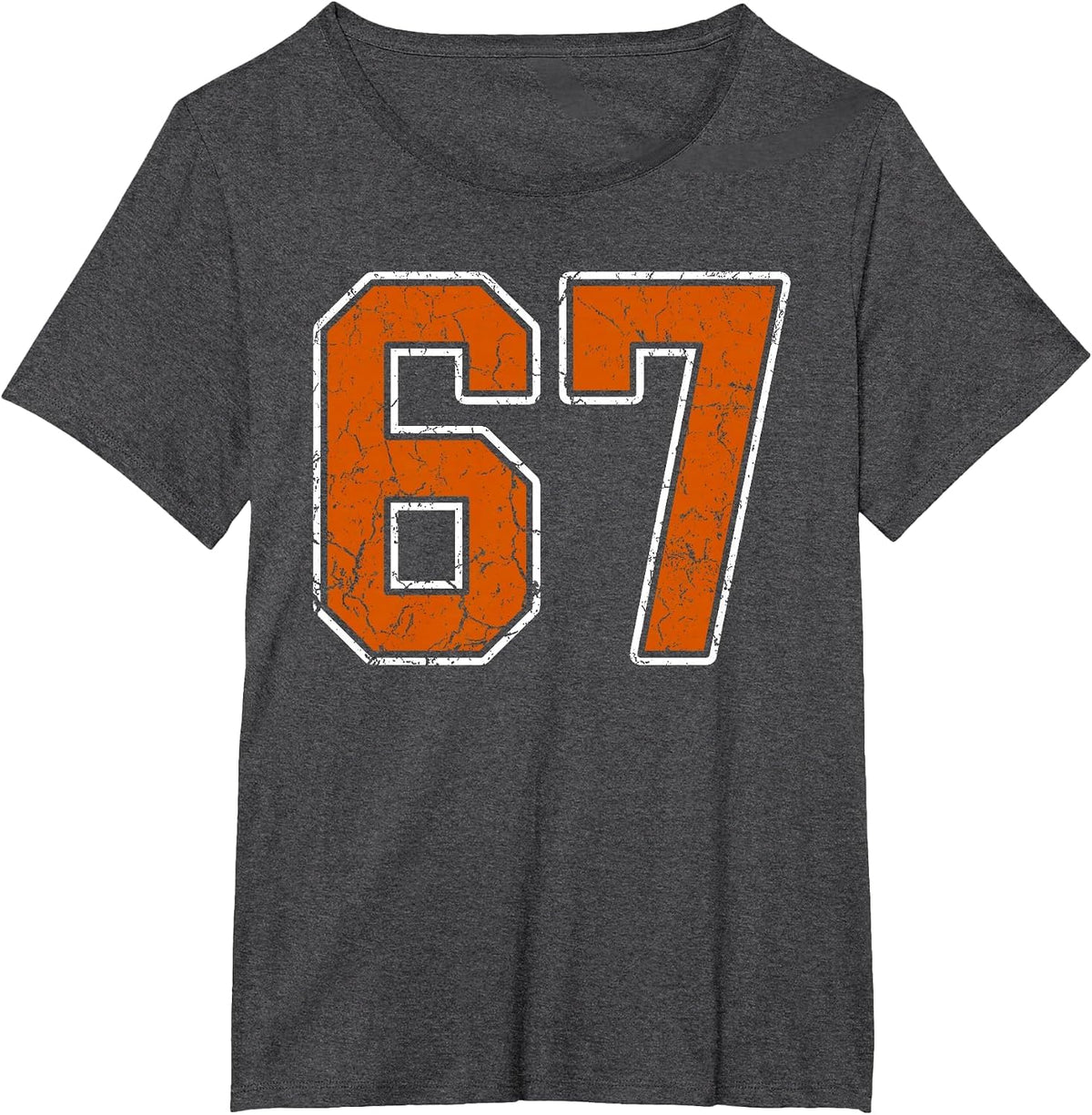 Grunge Burnt Orange and White #67 Sports Jersey Number 67 T-Shirt - Dark Heather Grey