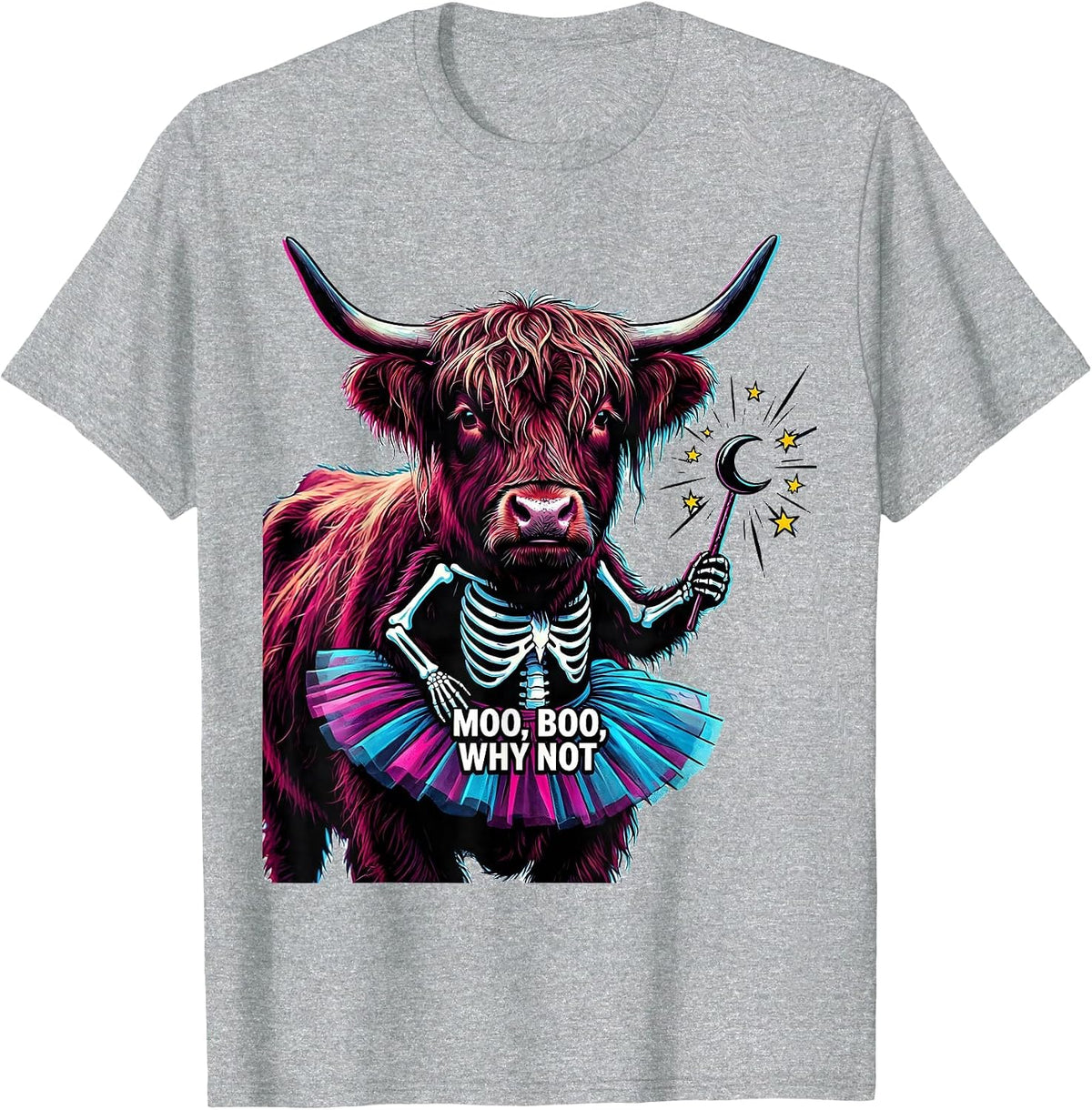 Men's Moo Boo Why Not Pop Art Highland Cow Halloween Costume Humor T-Shirt - Heather Grey