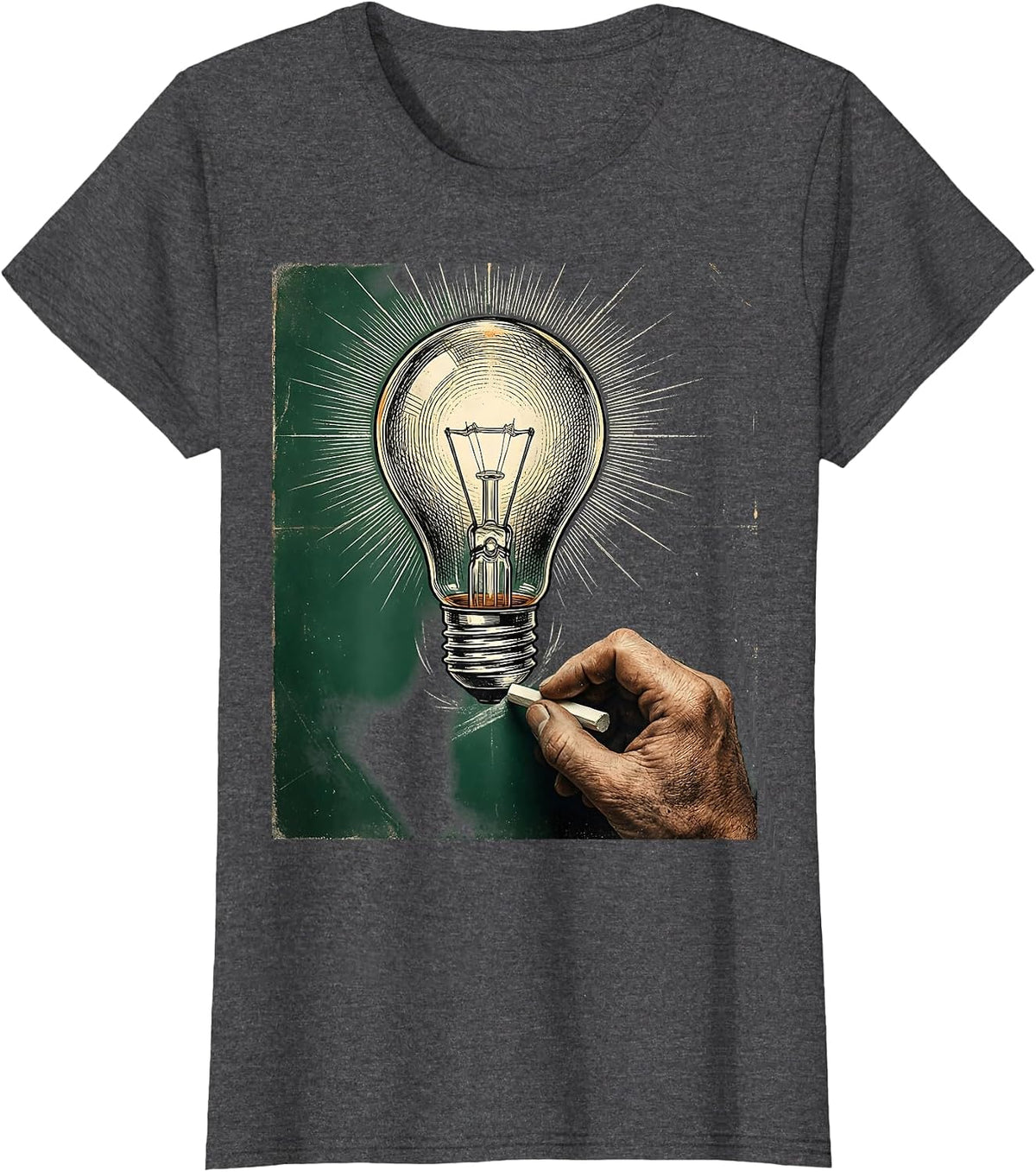 Women's 5th Grade Teacher Chalkboard Lightbulb Design T-Shirt - Dark Heather Grey