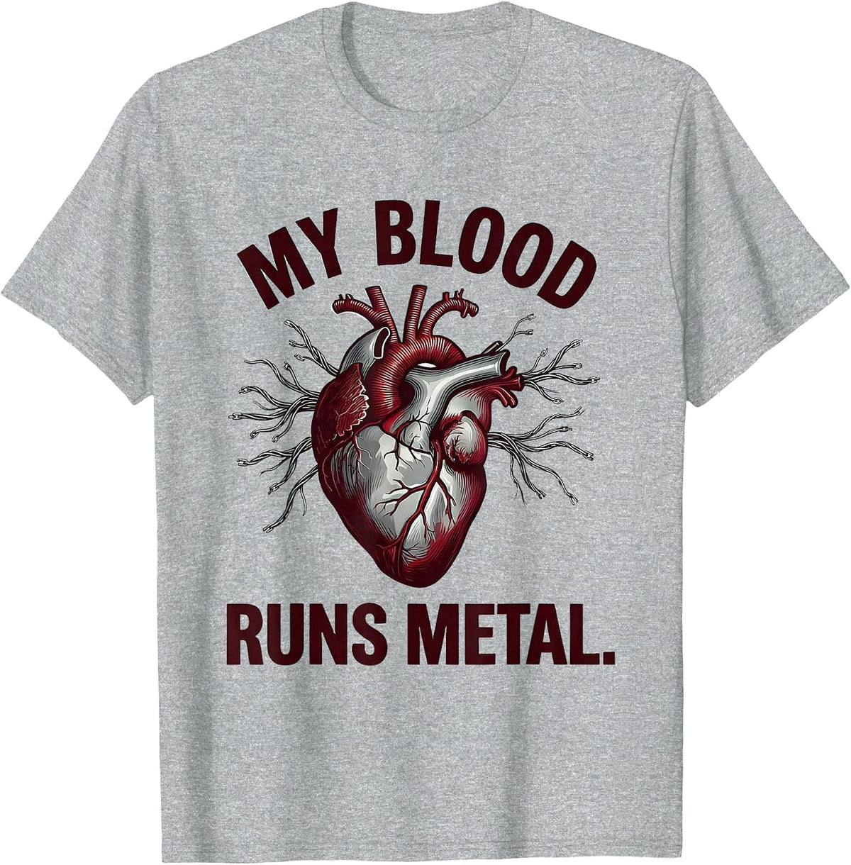 Men's My Blood Runs Metal Hardcore Music Fan Design T-Shirt - Heather Grey
