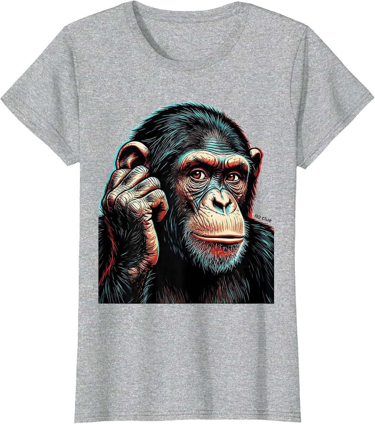 Women's No Clue Pop Art Monkey Meme Humor Funny Animal Joke T-Shirt - Heather Grey