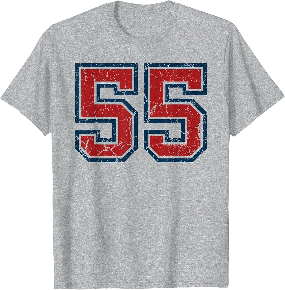 Red and Blue Sports Number 55 Jersey Uniform Player Fan T-Shirt - Heather Grey