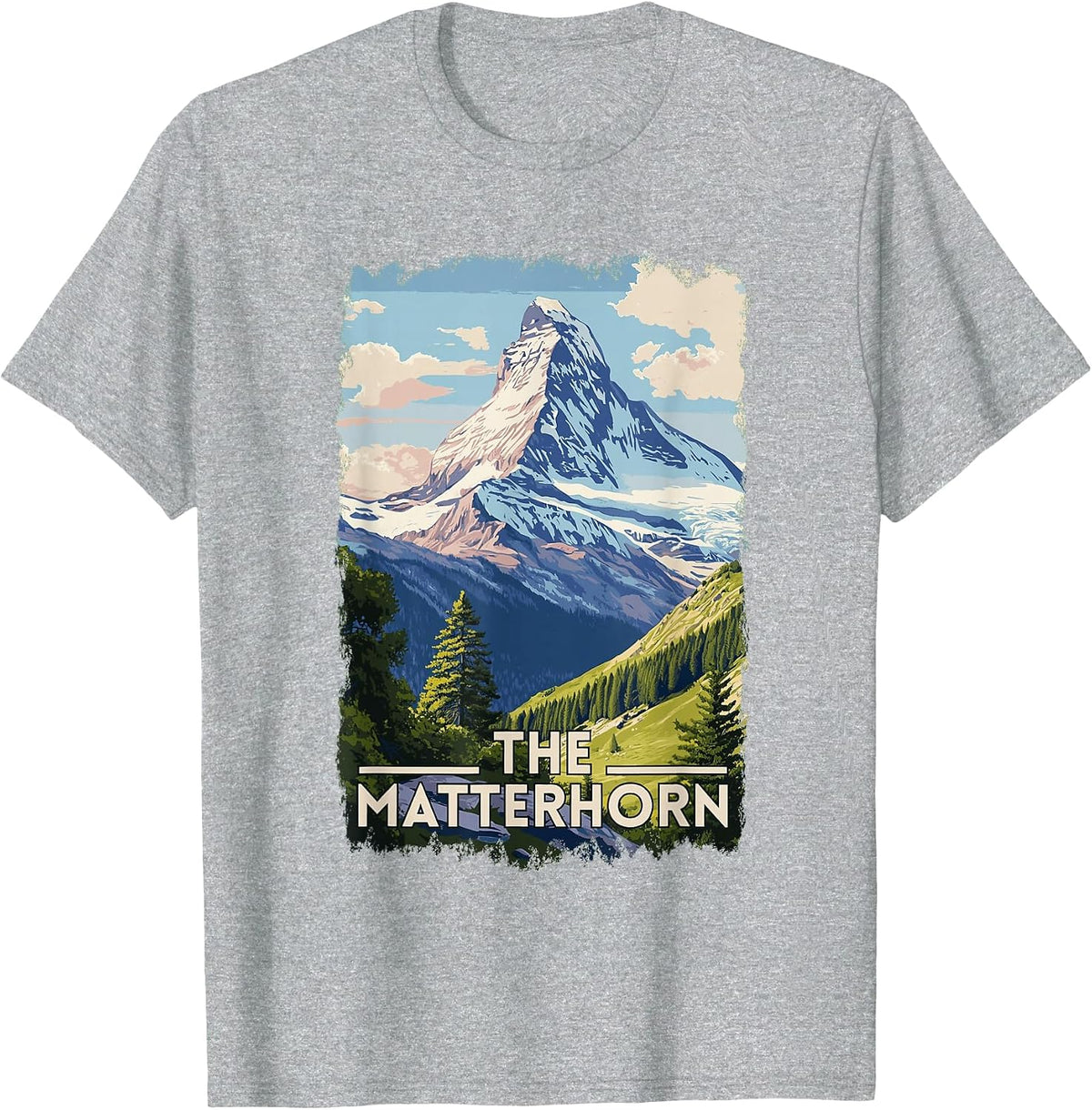 The Matterhorn Switzerland Italy Swiss Alps Retro Skiing T-Shirt - Heather Grey