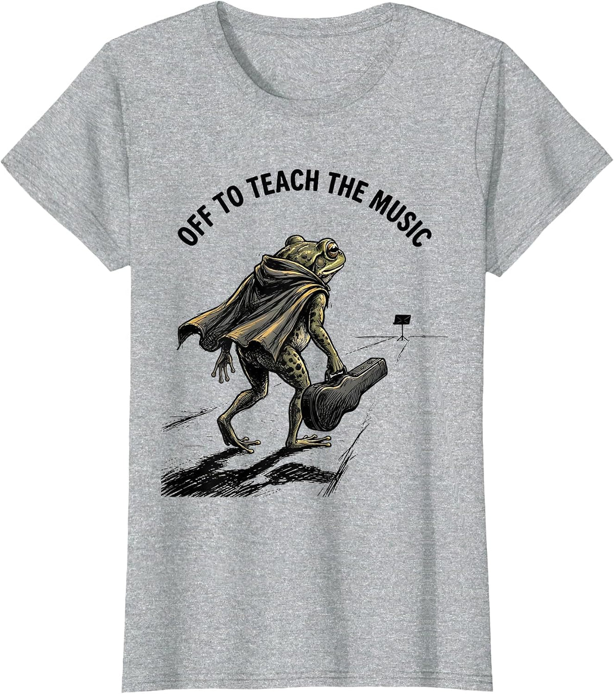 Off To Teach The Music Funny Frog Teacher Back To School T-Shirt - Heather Grey
