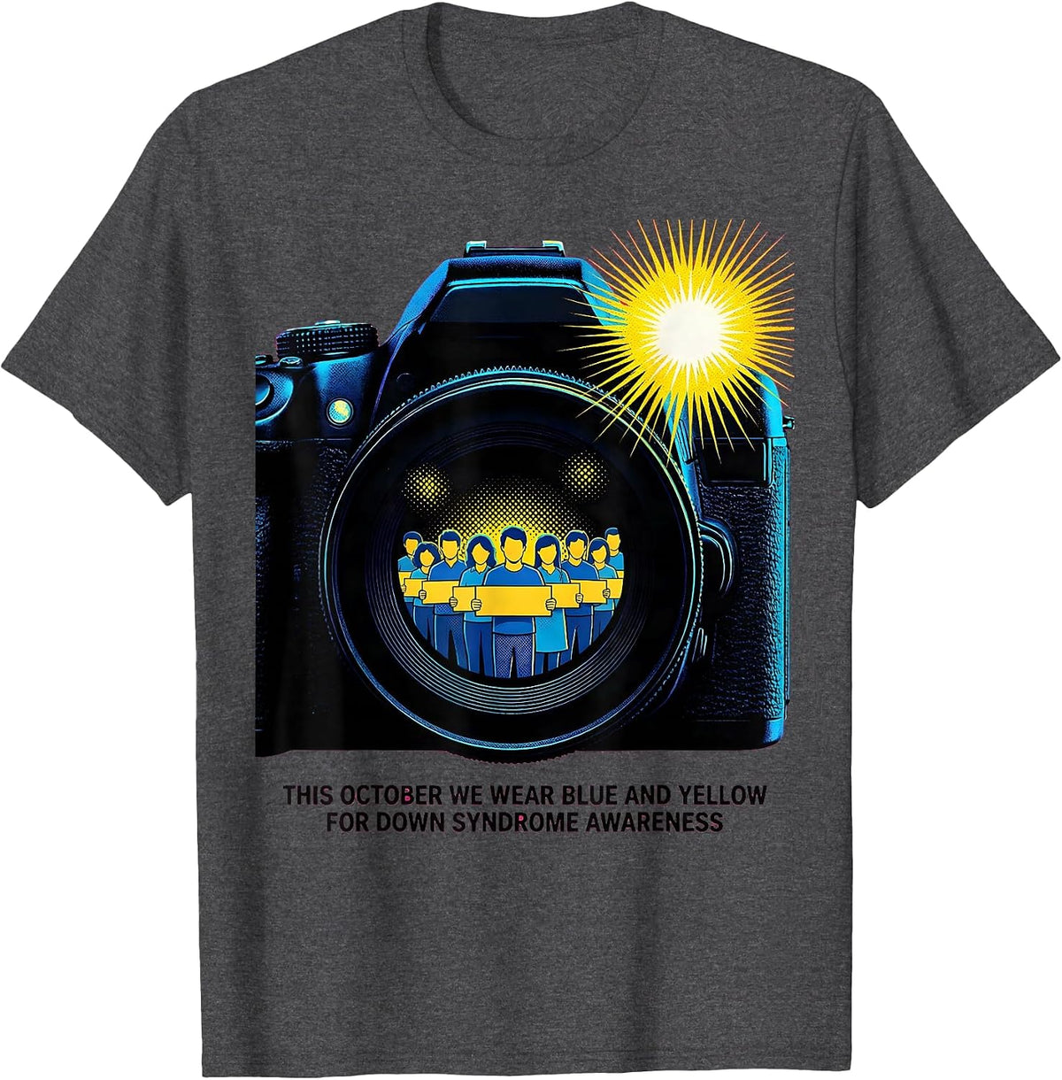 Men's This October We Wear Blue And Yellow Down Syndrome Awareness T-Shirt - Dark Heather Grey