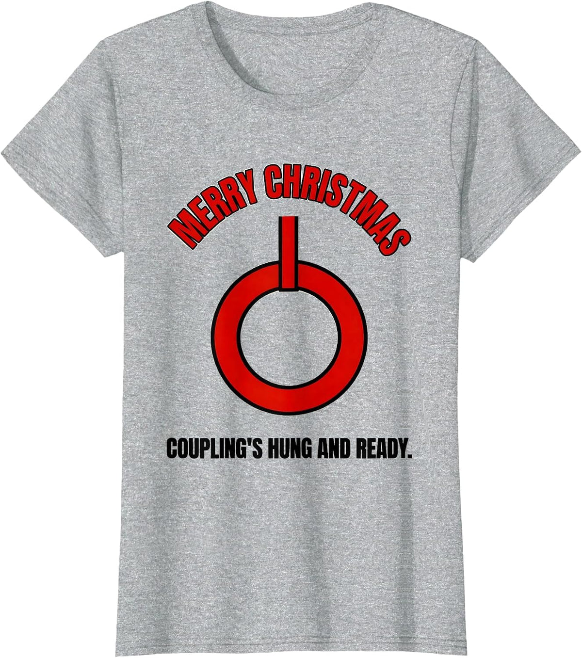 Merry Christmas, Coupling's Hung And Ready Firefighter Humor T-Shirt - Heather Grey