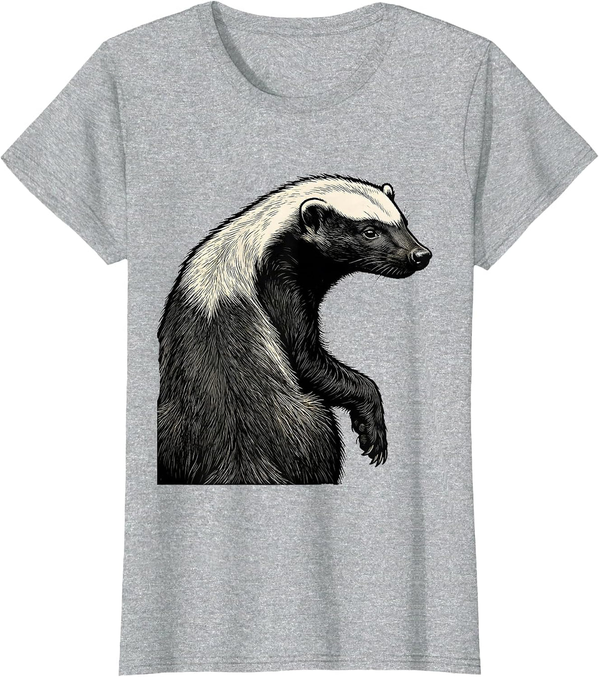 Honey Badger Line Art Funny Animal Lover Humor T-Shirt - Heather Grey