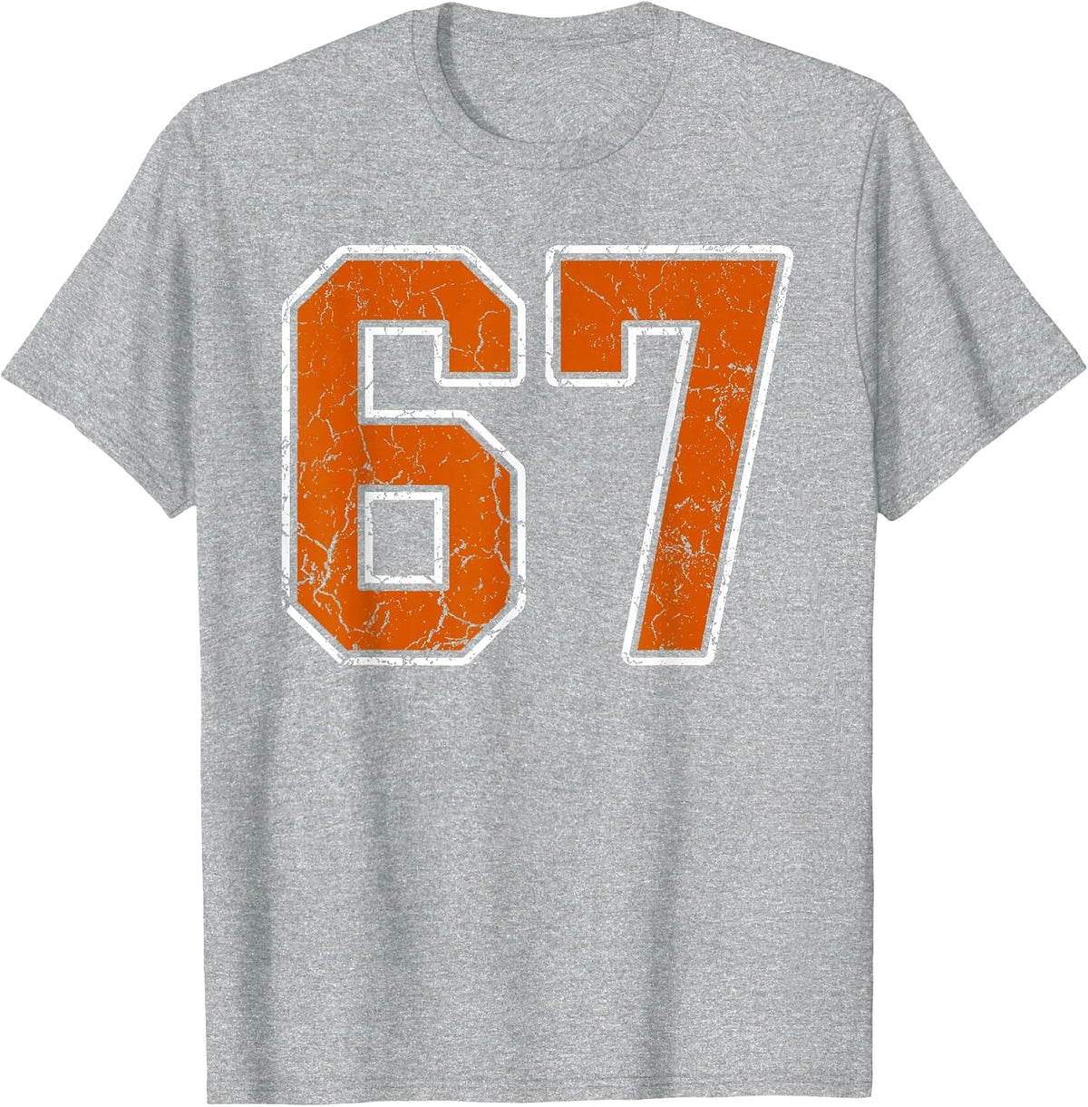 Grunge Burnt Orange and White #67 Sports Jersey Number 67 T-Shirt - Heather Grey