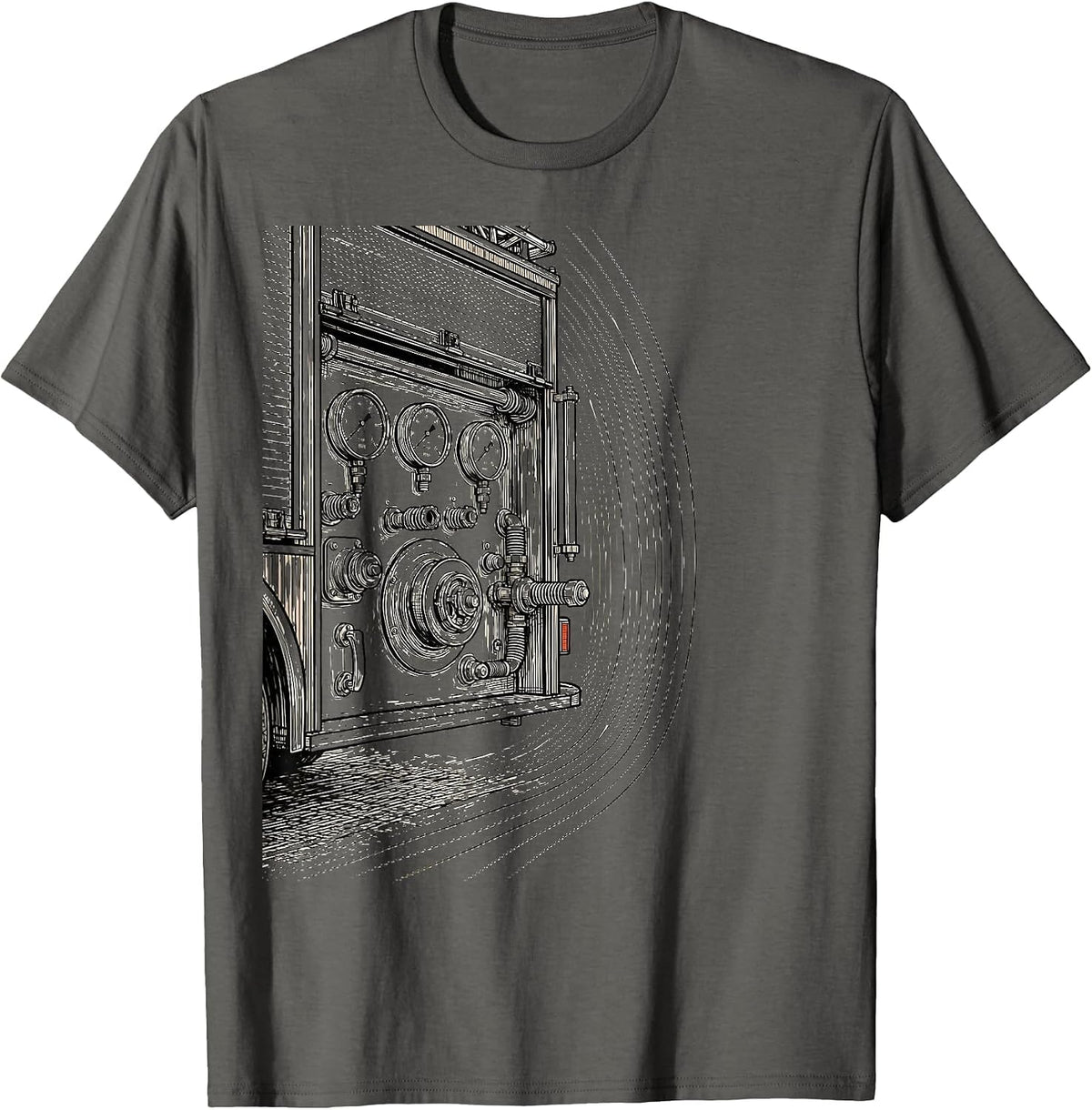 Fire Truck Pump Panel Funny Firefighter Humor T-Shirt - Asphalt Grey
