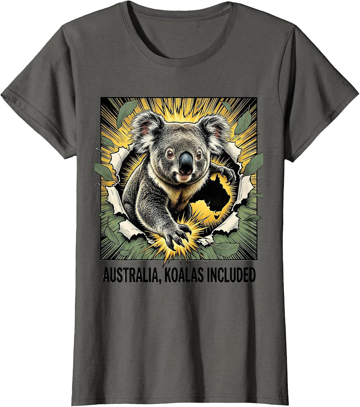 Women's Australia, Koalas Included Comic Book Koala Lover Souvenir T-Shirt - Asphalt Grey